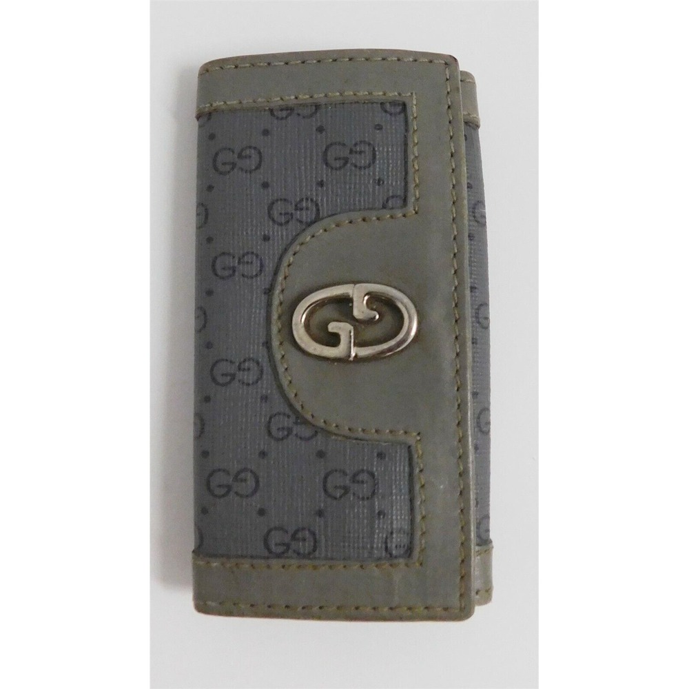 Gucci Vintage Gray GG monogram Canvas Leather Key Case Italy
